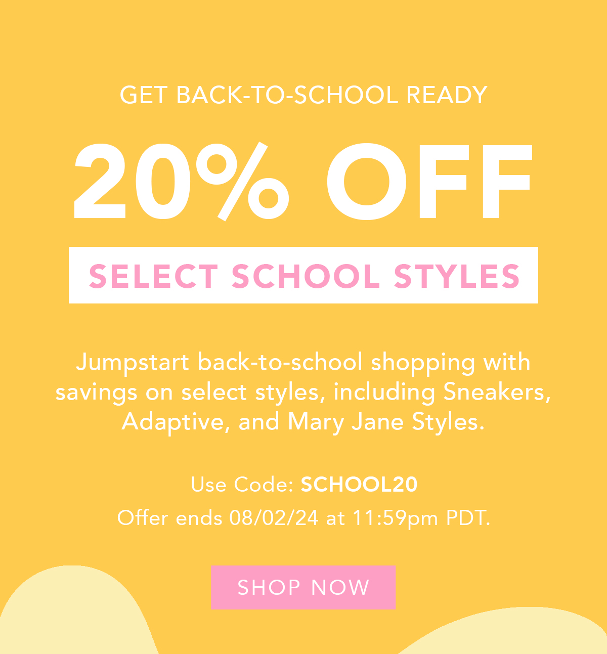 20% Off Select School Styles