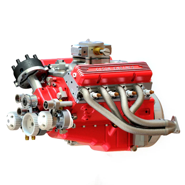 CISON V8 Engine Small-block 44CC 1/6 Scale Water-Cooled 4-Stroke 8-Cylinder Gasoline Engine Internal Combustion V8 Engine Model Kit that Works