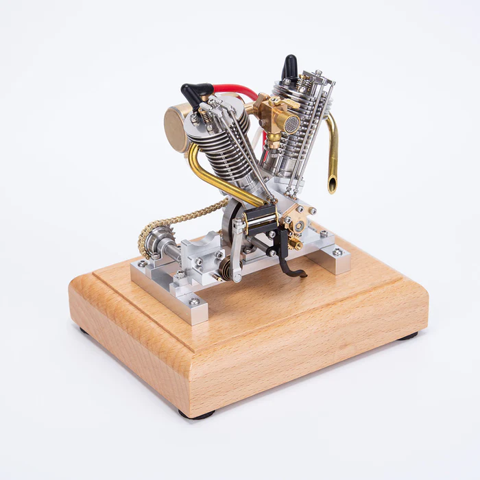 H08 Hoglet V2 Engine 4.2CC OHV V-Twin Four-Stroke Gasoline Engine Mini Retro Motorcycle Engine Model with Pedal Start