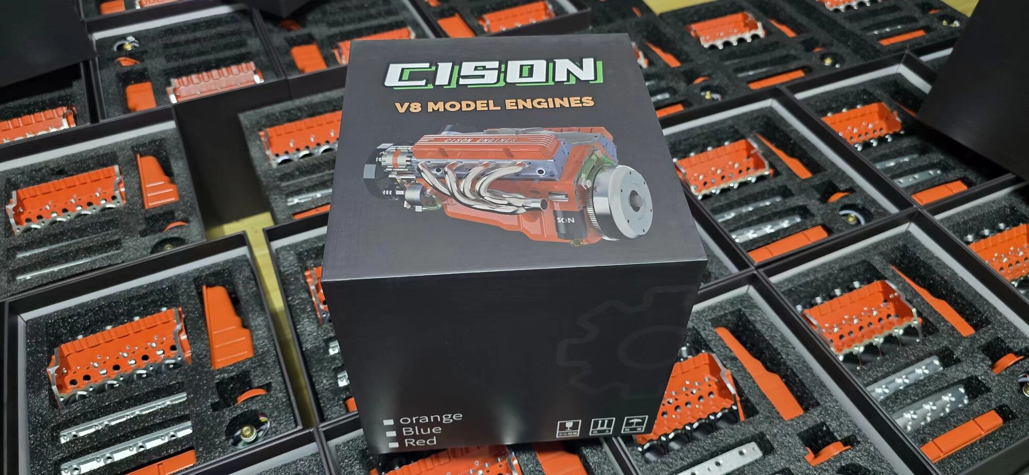 CISON V8 Engine Small-block 44CC 1/6 Scale Water-Cooled 4-Stroke 8-Cylinder Gasoline Engine Internal Combustion V8 Engine Model Kit that Works