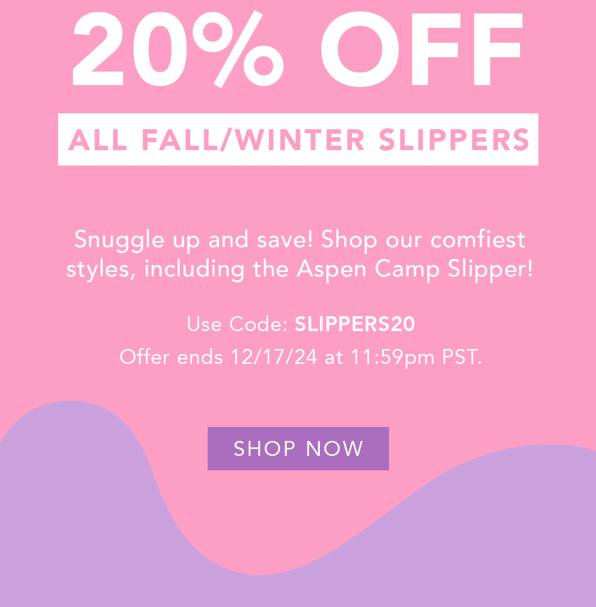 20% Off All Fall/Winter Slippers