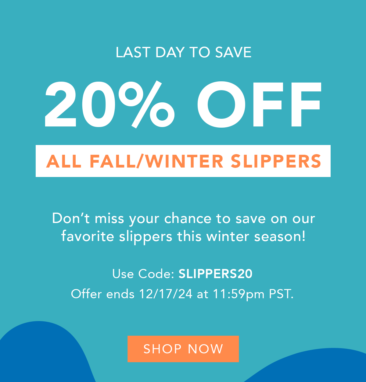 20% Off All Fall/Winter Slippers