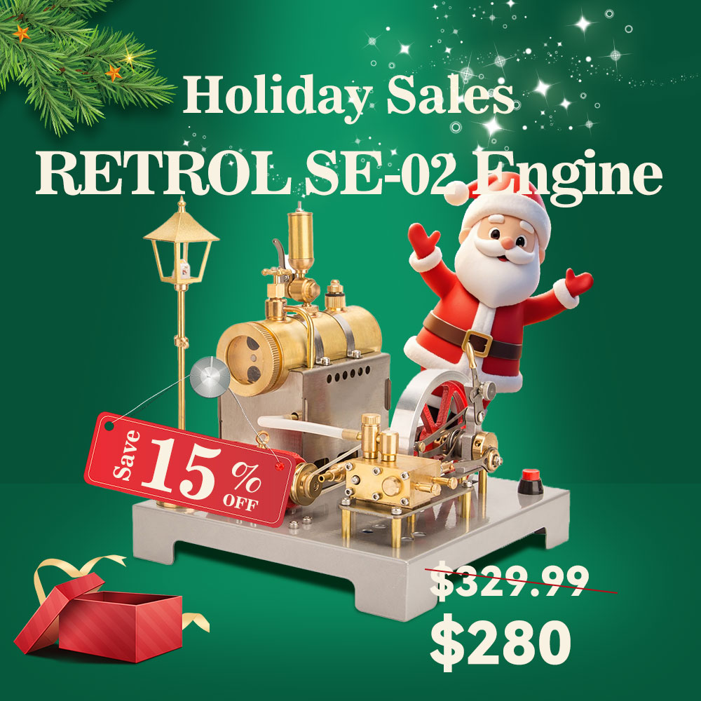 RETROL SE-02 Full Metal Stationary Steam Engine Model and Boiler Model Kit with Generator and Street Lamp