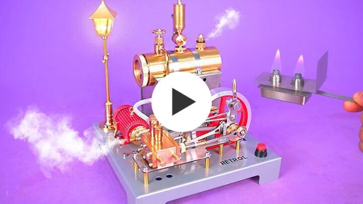 RETROL SE-02 Full Metal Stationary Steam Engine Model and Boiler Model Kit with Generator and Street Lamp