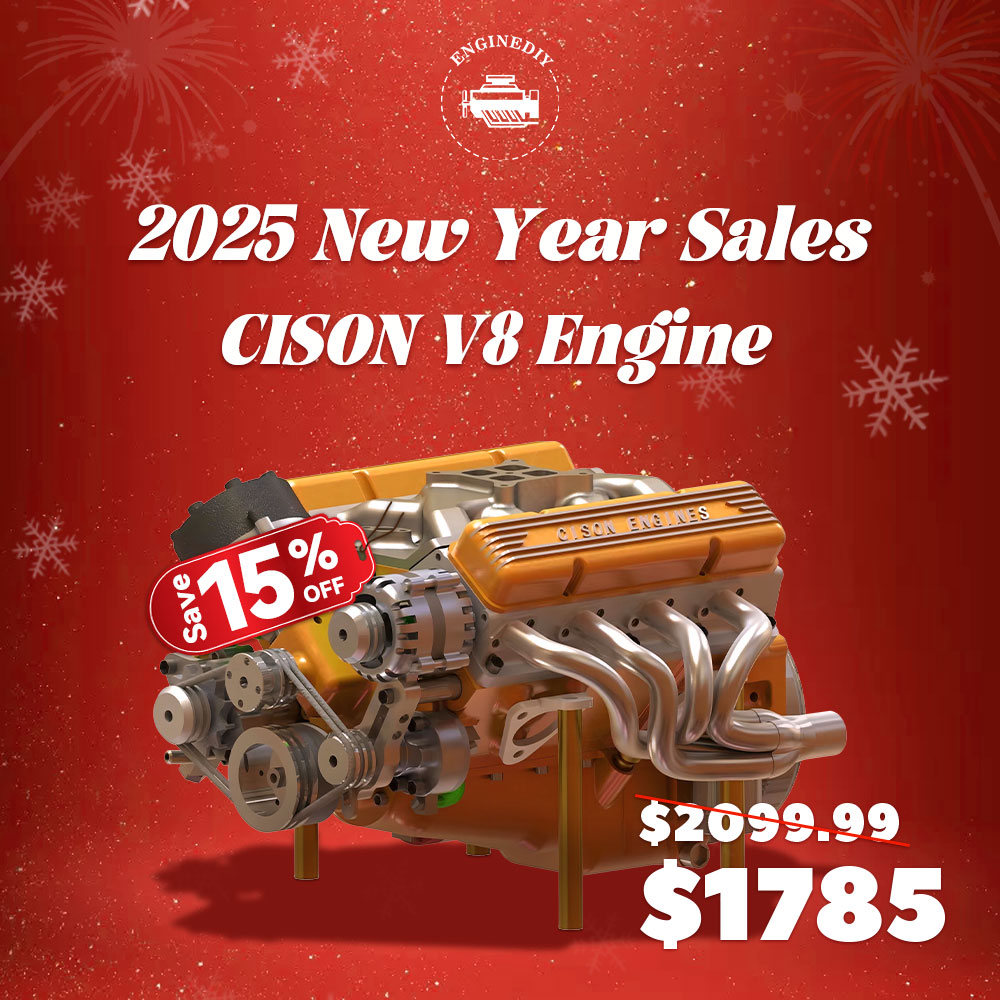 CISON V8 Engine Small-block 44CC 1/6 Scale Water-Cooled 4-Stroke 8-Cylinder Gasoline Engine Internal Combustion V8 Engine Model Kit that Works