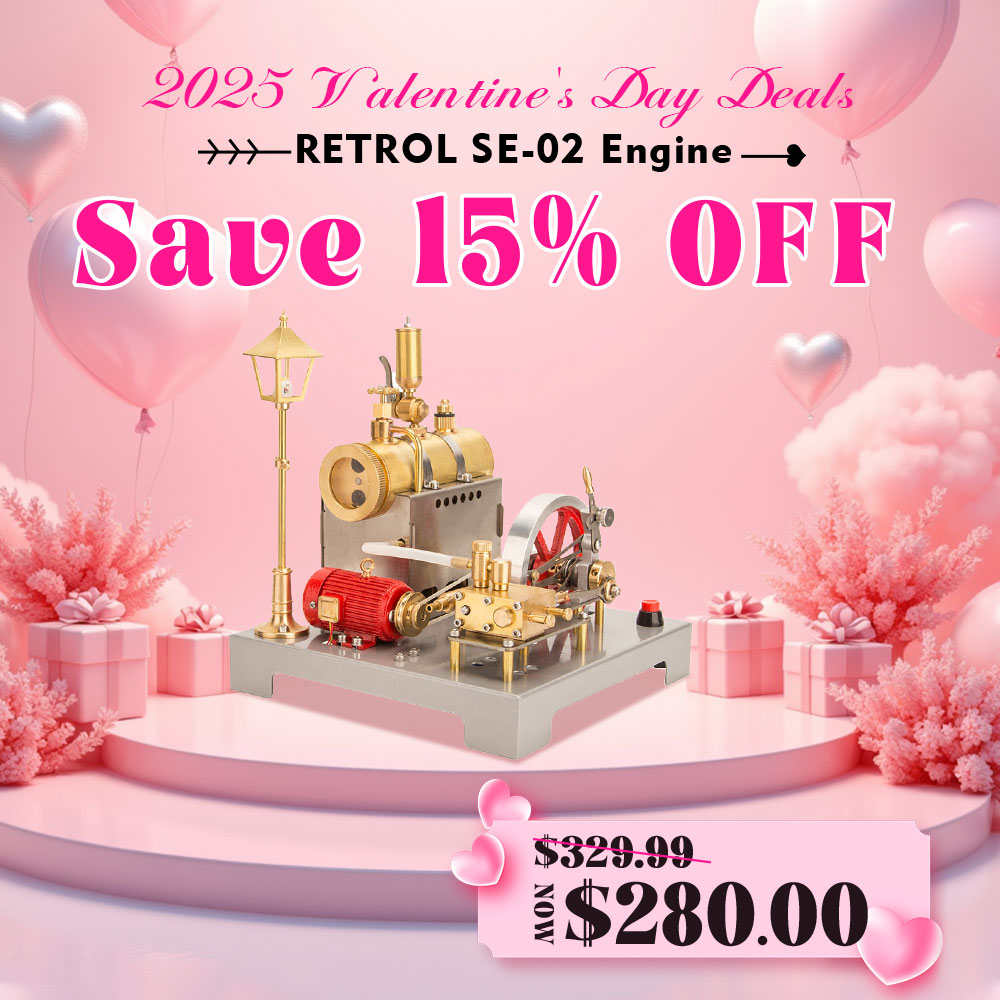 RETROL SE-02 Full Metal Stationary Steam Engine Model and Boiler Model Kit with Generator and Street Lamp