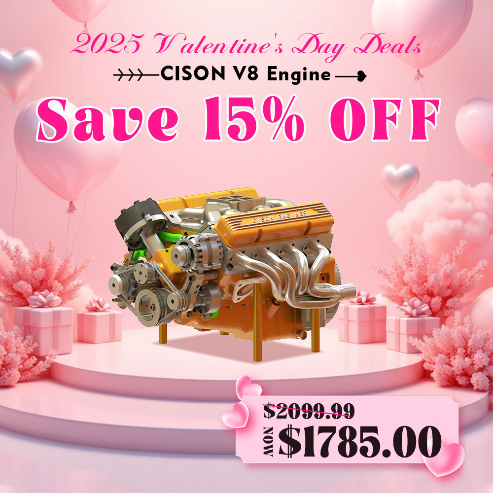 CISON V8 Engine Small-block 44CC 1/6 Scale Water-Cooled 4-Stroke 8-Cylinder Gasoline Engine Internal Combustion V8 Engine Model Kit that Works