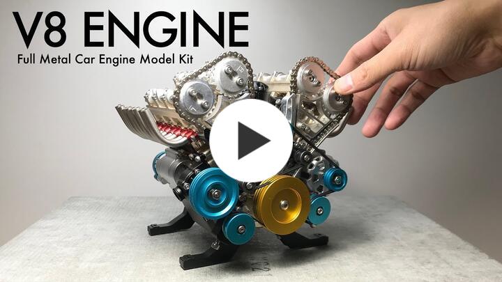 V8 Engine Model Kit that Works - Build Your Own V8 Engine - TECHING 1: 3 Full Metal V8 Car Engine Model Kit 